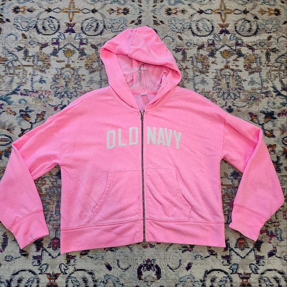 Old Navy Plush Pink Zip Hoodie, Side Pockets, sz Large (10-12) - Picture 1 of 11